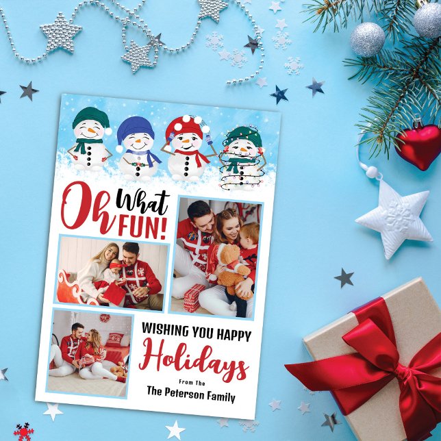 Oh What Fun! Snowmen Christmas Holiday Photo Card (Creator Uploaded)
