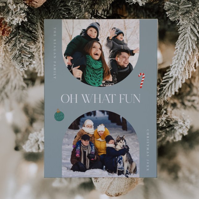 Oh What Fun Stone Arch Frame 3 Photo Holiday Card (Creator Uploaded)
