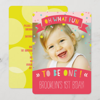 Oh What Fun Sweet Confetti Girl 1st Birthday Party Invitation