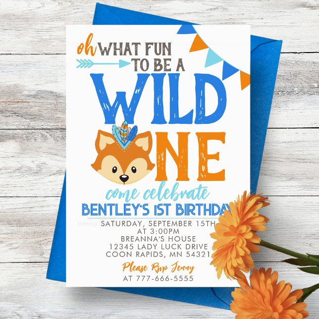 Oh What Fun to be a Wild One Fox 1st Birthday Invitation (What Fun to be a Wild One Tribal Fox1st Birthday Invitations. Available printed or digital download)