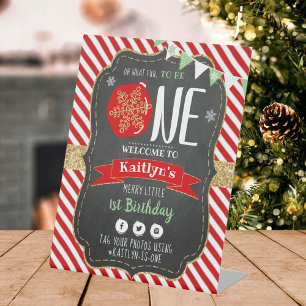 Oh What Fun To Be One! Christmas 1st Birthday Pedestal Sign