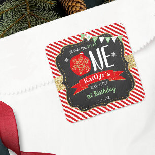 Oh What Fun To Be One! Christmas 1st Birthday Square Sticker