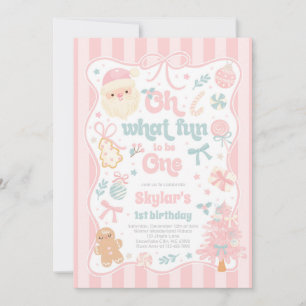 Oh What Fun To Be One Christmas Bow 1st Birthday Invitation