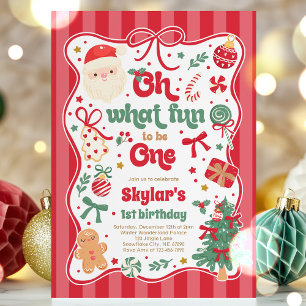 Oh What Fun To Be One Christmas Bow 1st Birthday Invitation