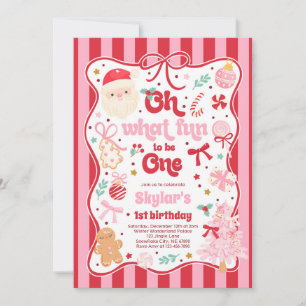 Oh What Fun To Be One Christmas Bow 1st Birthday Invitation