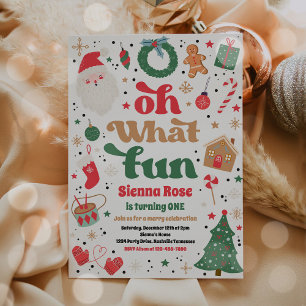 Oh What Fun Traditional Christmas Birthday Party Invitation