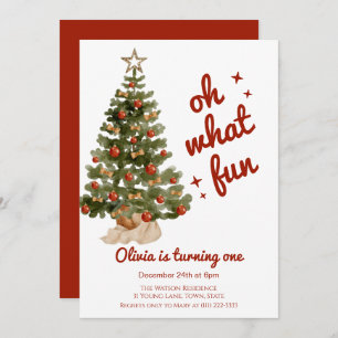 Oh what fun tree christmas birthday  invitation