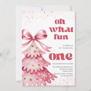 Oh what fun tree christmas girl birthday  invitation