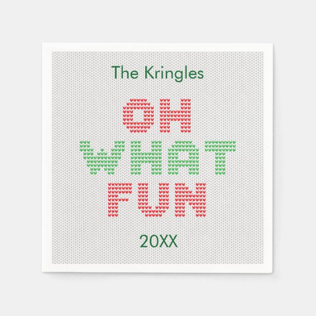 Oh What Fun Typography Christmas Sweater Napkin (Front)