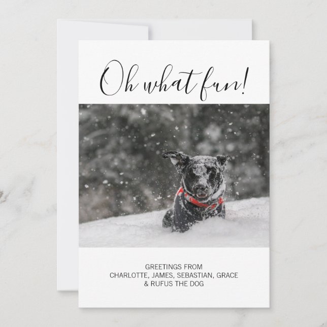 Oh What Fun Typography Personalised Christmas Holiday Card (Front)