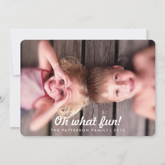 Oh What Fun Vintage Look Holiday Photo Card (Front)