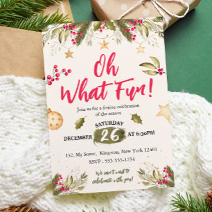 Oh What Fun! watercolor and nature Christmas Party Invitation