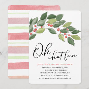 Oh What Fun Watercolor Christmas Foliage Christmas Invitation
