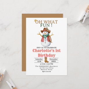 Oh What Fun Western Cowboy Christmas 1st Birthday  Invitation