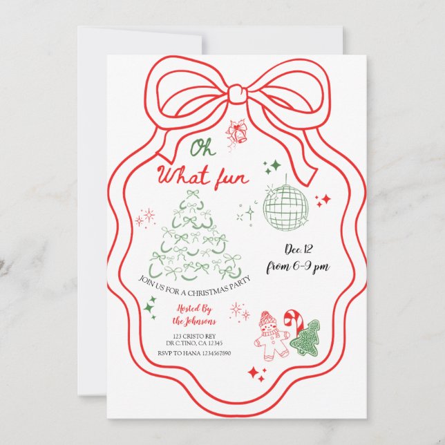 Oh What Fun Whimsical Hand Drawn Xmas Party Invita Invitation (Front)