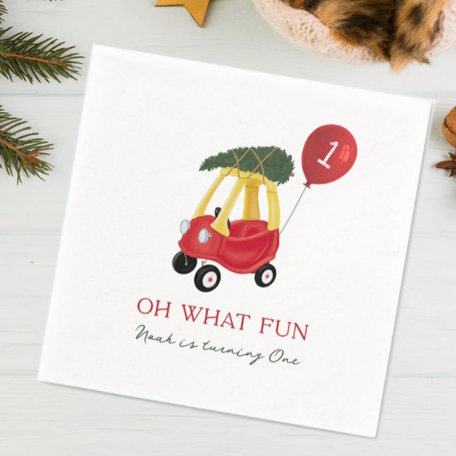 Oh What Fun Winter Car 1st Birthday Party  Napkin (Creator Uploaded)