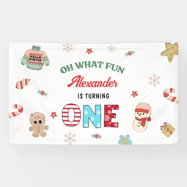 Oh What Fun Winter Christmas 1st Birthday Banner (Horizontal)