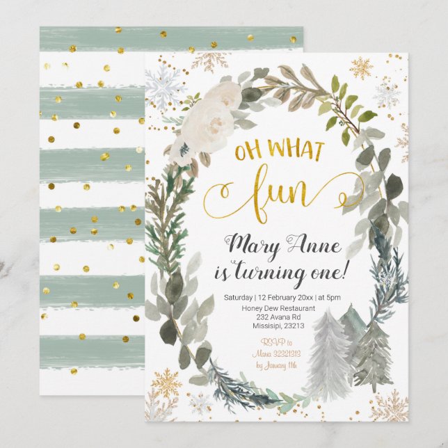 Oh What Fun Winter Forest Birthday Invitation (Front/Back)