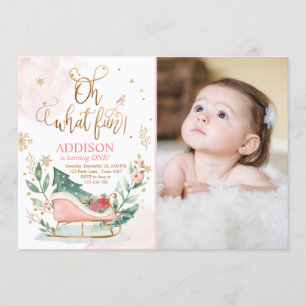 Oh What Fun Winter Onederland Sleigh 1st Birthday Invitation