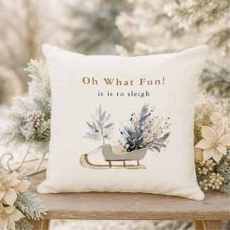 Oh What Fun Winter Sleigh Floral Photo Christmas Cushion
