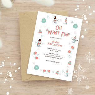 Oh What Fun Winter Snowman Birthday  Invitation