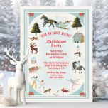 Oh what fun Winter Village scene Christmas Party Invitation<br><div class="desc">"Oh, what fun" Christmas Party Invitations. Features a winter snow village with ice skating rink, ice skaters, horse pulling a sleigh with snowman, reindeer, snow globe, sled, Poinsettias, christmas trees and forest animals all in a pretty frame. Perfect for any Holiday party, birthday around Christmas or House warming. All wording...</div>
