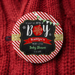 "Oh What Joy, It's A Boy!" Christmas Baby Shower 6 Cm Round Badge