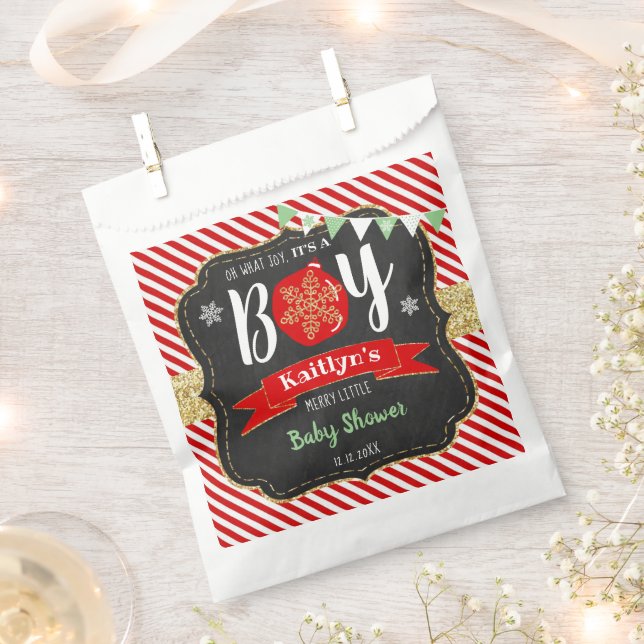 "Oh What Joy, It's A Boy!" Christmas Baby Shower Favour Bags (Clipped)