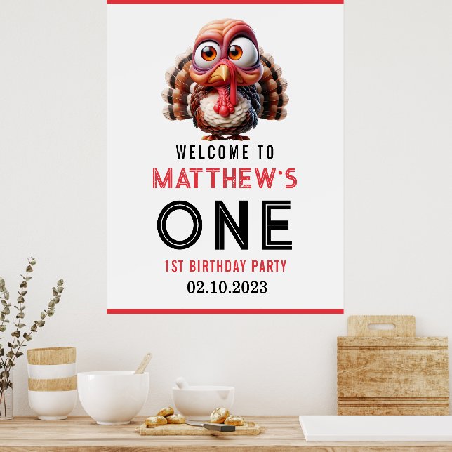 Oh what's fun Caricatures  Turkey 1st Birthday  Poster (Kitchen)