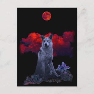 Oh Wolf Moon   Goth Wolf Postcard