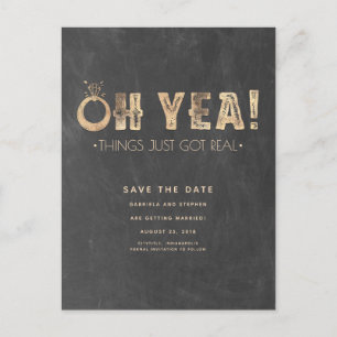 Oh Yea Things Just Got Real   Funny Save the Date Announcement Postcard