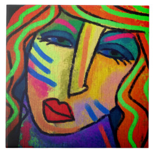 Oh Yeah? Abstract Digital Painting of a Woman Tile