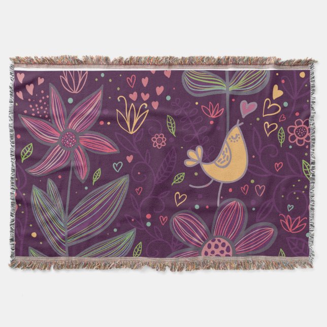 Oh Yellow Birdie Throw Blanket (Front)