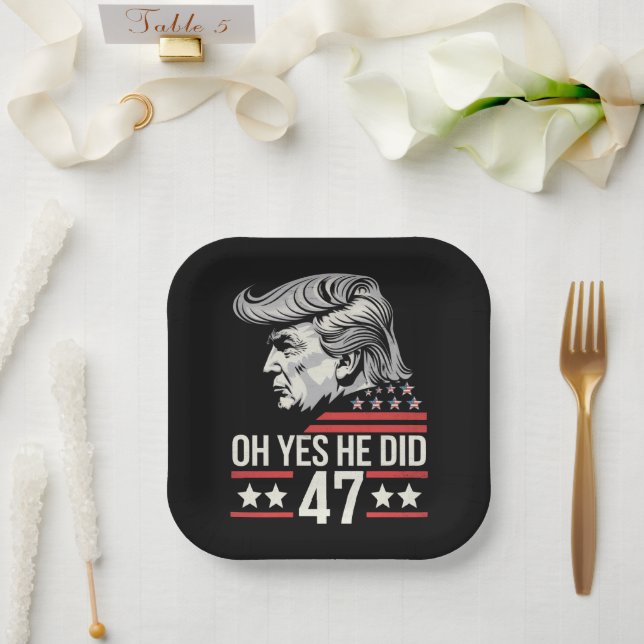 Oh Yes He Did 47 Trump 2024  Paper Plate (Wedding)