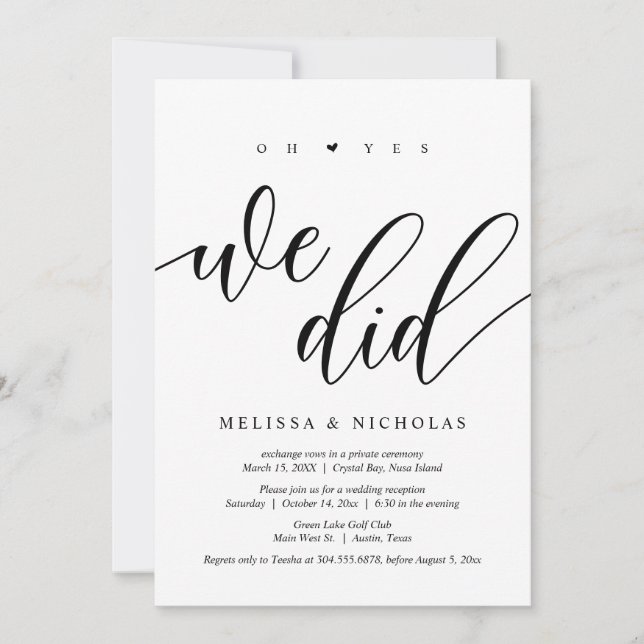 Oh Yes, We did, Black, Wedding Elopement Party Invitation (Front)