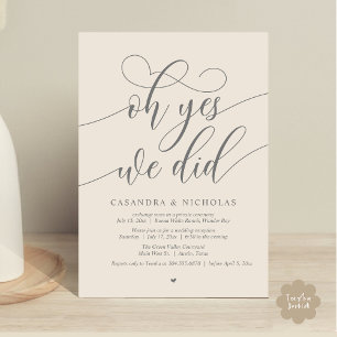 Oh Yes, We Did, Modern Elopement Dinner Invitation