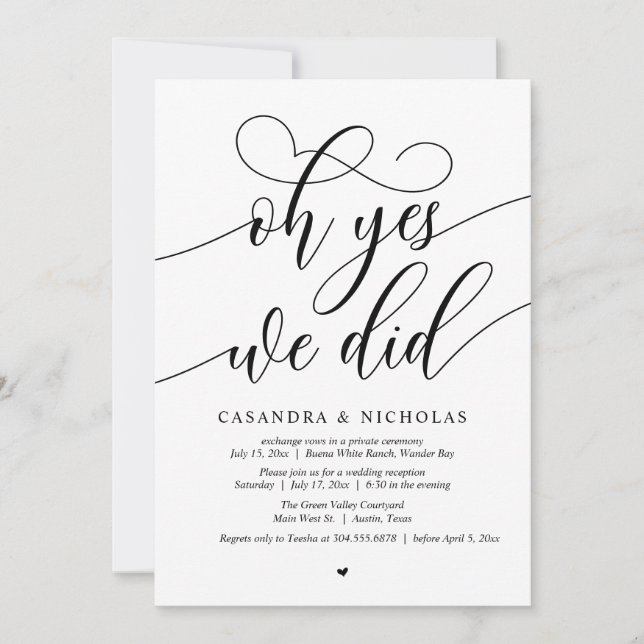 Oh Yes, We Did, Modern Script Wedding Reception Invitation (Front)