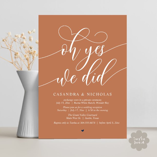 Oh Yes, We Did, Modern Script Wedding Reception Invitation (Oh Yes, We Did, Modern Romantic Modern Wedding Reception Invitation Card PDF Copper Brown)