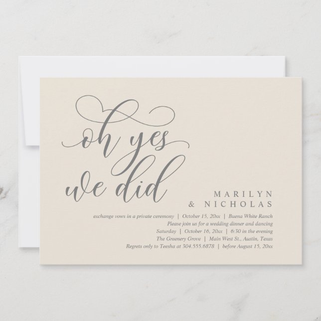 Oh Yes, We Did, Modern Wedding Dinner and Party Invitation (Front)