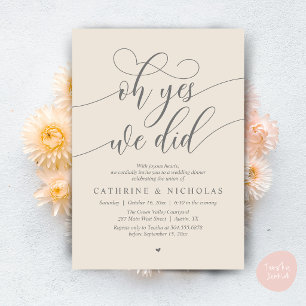 Oh Yes, We Did, Modern Wedding Elopement Dinner Invitation