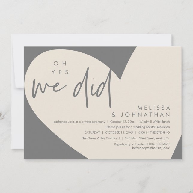 Oh yes we did, Modern Wedding Reception Dinner Invitation (Front)