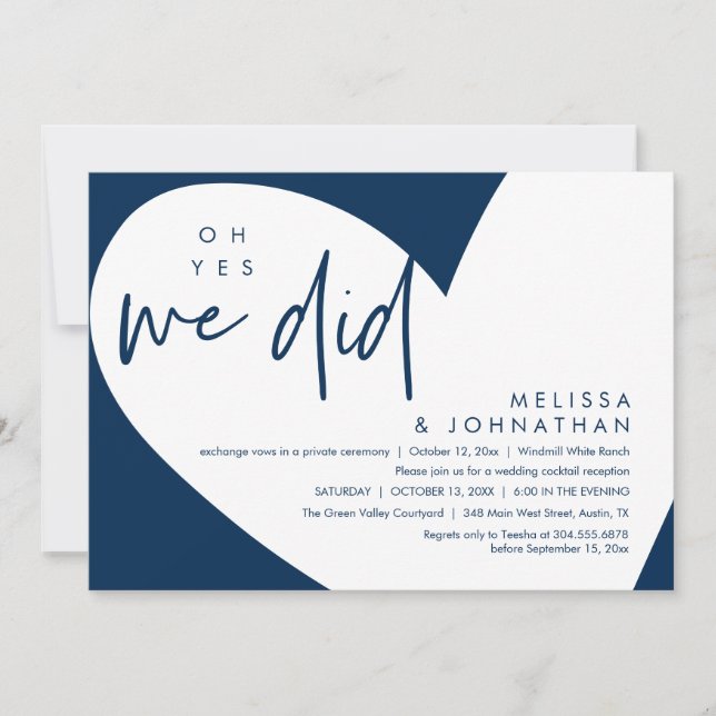 Oh yes we did, Modern Wedding Reception Dinner Invitation (Front)