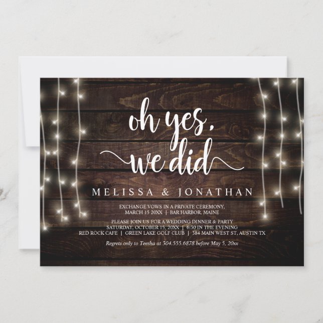 Oh yes, we did, Rustic Wedding Elopement Invitatio Invitation (Front)