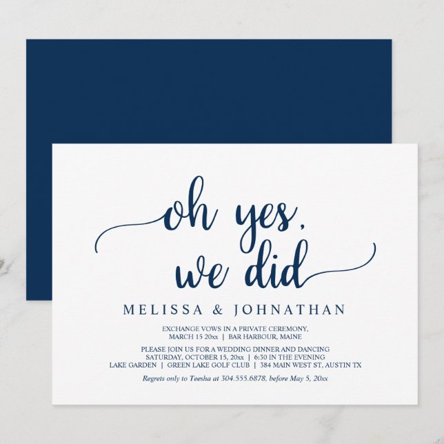 Oh Yes, We Did, Rustic Wedding Elopement Party Inv Invitation (Front/Back)