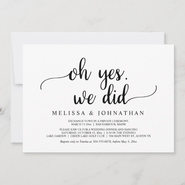 Oh Yes, We Did, Rustic Wedding Elopement Party Invitation (Front)