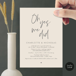 Oh Yes, We Did, Wedding Dinner Party Cash Bar Invitation