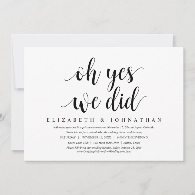 Oh yes, We Did, Wedding Elopement Dinner Dancing Invitation (Front)