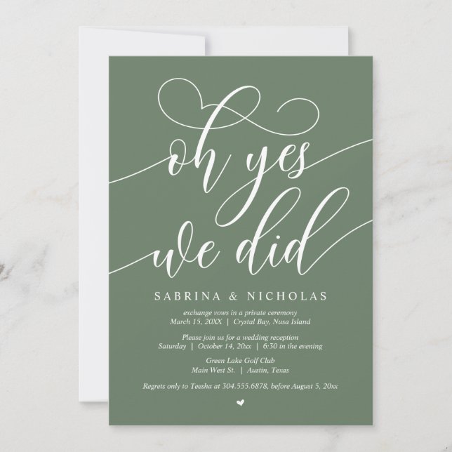 Oh Yes, We Did, Wedding Elopement Dinner Party Invitation (Front)