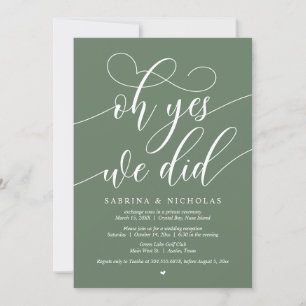 Oh Yes, We Did, Wedding Elopement Dinner Party Invitation