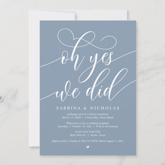 Oh Yes, We Did, Wedding Elopement Dinner Party Invitation (Front)